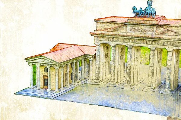 Branderburger Tor, Berlin, Germany, gate, art illustration retro vintage antique sketch