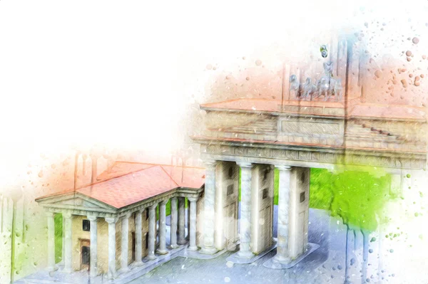 Branderburger Tor, Berlin, Germany, gate, art illustration retro vintage antique sketch