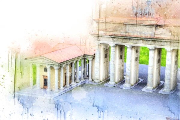 Branderburger Tor, Berlin, Germany, gate, art illustration retro vintage antique sketch