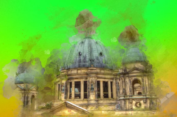 Berliner Dom, Berlin, Deutschland, Almanya, Avrupa, sanat illüstrasyonu antika eskiz