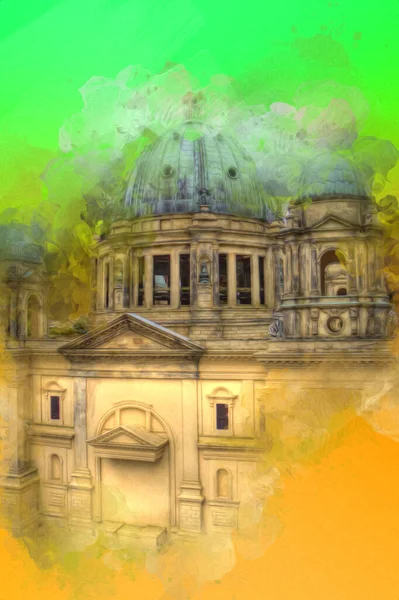 Berliner Dom, Berlin, Deutschland, Almanya, Avrupa, sanat illüstrasyonu antika eskiz