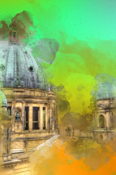 Berliner Dom, Berlin, Deutschland, Almanya, Avrupa, sanat illüstrasyonu antika eskiz