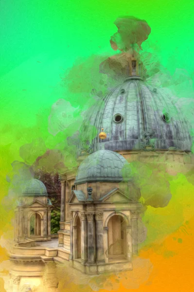 Berliner Dom, Berlin, Deutschland, Almanya, Avrupa, sanat illüstrasyonu antika eskiz