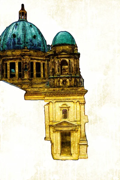 Berliner Dom, Berlin, Deutschland, Almanya, Avrupa, sanat illüstrasyonu antika eskiz