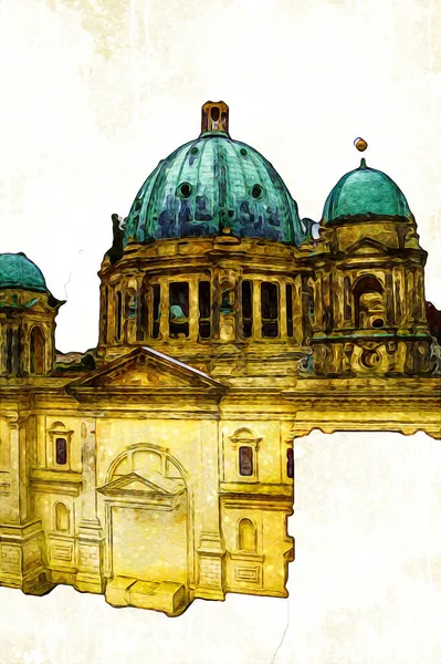 Berliner Dom, Berlin, Deutschland, Almanya, Avrupa, sanat illüstrasyonu antika eskiz