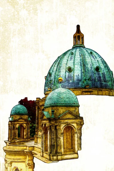 Berliner Dom, Berlin, Deutschland, Almanya, Avrupa, sanat illüstrasyonu antika eskiz