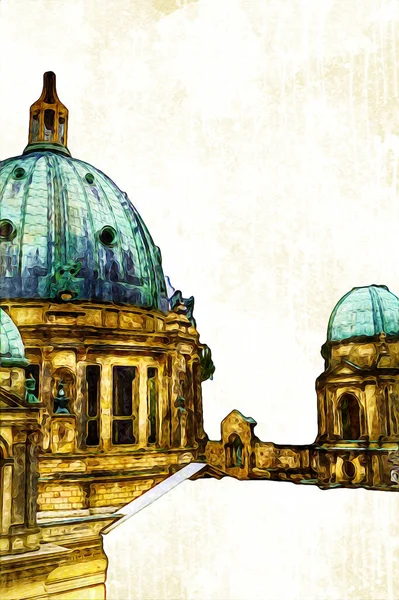 Berliner Dom, Berlin, Deutschland, Almanya, Avrupa, sanat illüstrasyonu antika eskiz