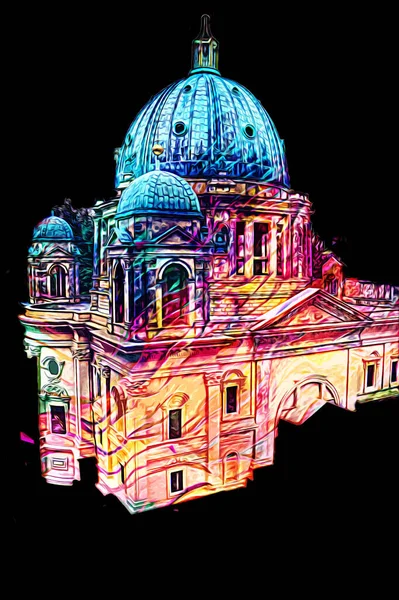 Berliner Dom, Berlin, Deutschland, Almanya, Avrupa, sanat illüstrasyonu antika eskiz