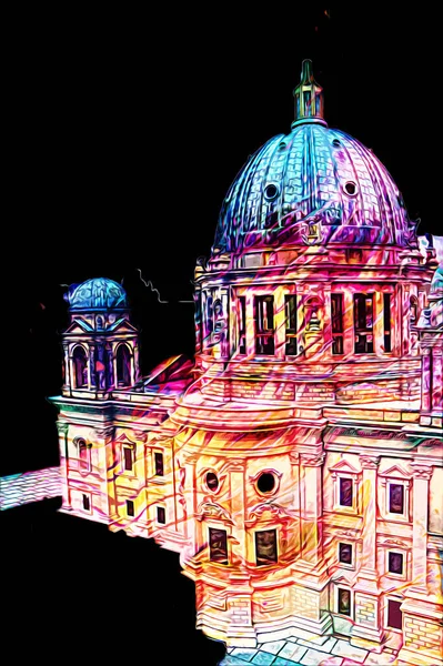 Berliner Dom, Berlin, Deutschland, Almanya, Avrupa, sanat illüstrasyonu antika eskiz