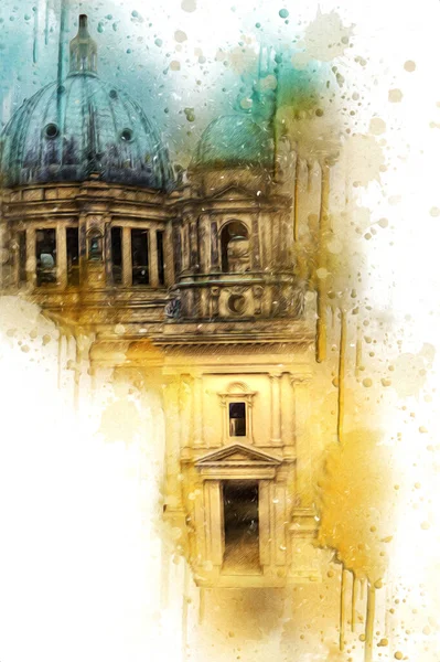 Berliner Dom, Berlin, Deutschland, Almanya, Avrupa, sanat illüstrasyonu antika eskiz