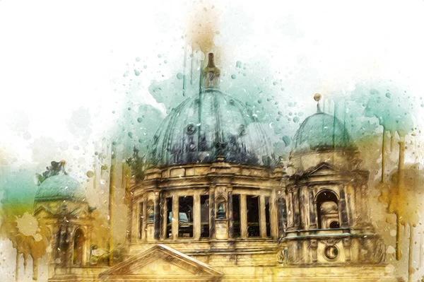 Berliner Dom, Berlin, Deutschland, Almanya, Avrupa, sanat illüstrasyonu antika eskiz