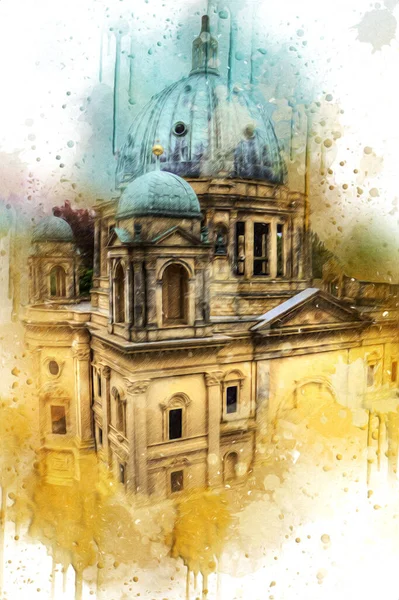 Berliner Dom, Berlin, Deutschland, Almanya, Avrupa, sanat illüstrasyonu antika eskiz