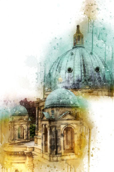 Berliner Dom, Berlin, Deutschland, Almanya, Avrupa, sanat illüstrasyonu antika eskiz