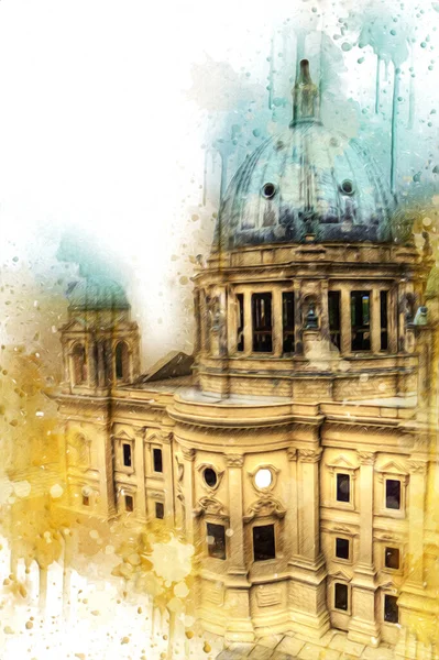 Berliner Dom, Berlin, Deutschland, Almanya, Avrupa, sanat illüstrasyonu antika eskiz