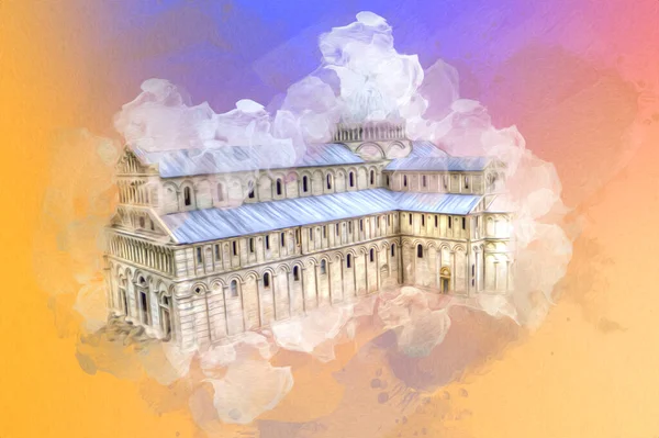 Pisa sanat fotoğrafçılığı, hava manzarası, İtalya, kule, illüstrasyon, antika eskiz