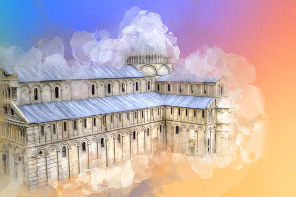 Pisa sanat fotoğrafçılığı, hava manzarası, İtalya, kule, illüstrasyon, antika eskiz