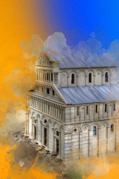 Pisa sanat fotoğrafçılığı, hava manzarası, İtalya, kule, illüstrasyon, antika eskiz