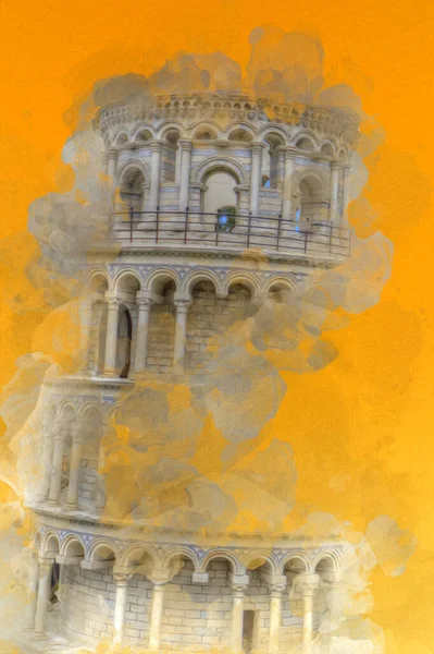 Pisa sanat fotoğrafçılığı, hava manzarası, İtalya, kule, illüstrasyon, antika eskiz