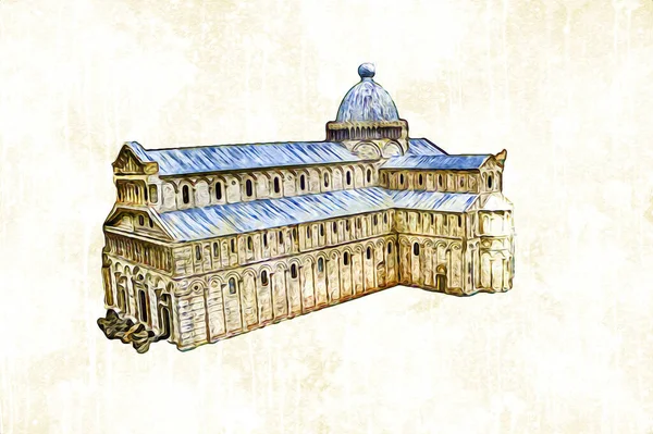 Pisa sanat fotoğrafçılığı, hava manzarası, İtalya, kule, illüstrasyon, antika eskiz