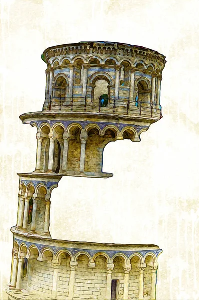 Pisa sanat fotoğrafçılığı, hava manzarası, İtalya, kule, illüstrasyon, antika eskiz