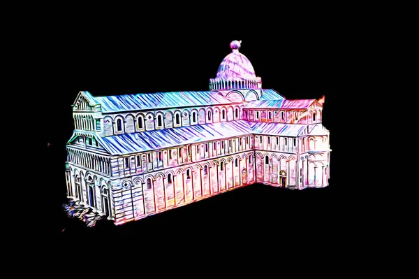 Pisa sanat fotoğrafçılığı, hava manzarası, İtalya, kule, illüstrasyon, antika eskiz