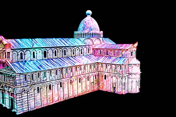 Pisa sanat fotoğrafçılığı, hava manzarası, İtalya, kule, illüstrasyon, antika eskiz