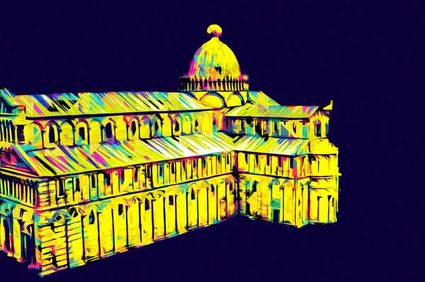 Pisa sanat fotoğrafçılığı, hava manzarası, İtalya, kule, illüstrasyon, antika eskiz