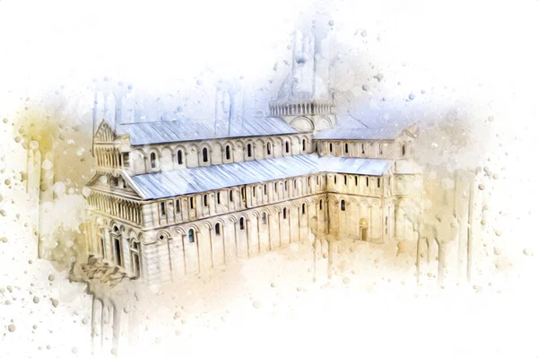 Pisa sanat fotoğrafçılığı, hava manzarası, İtalya, kule, illüstrasyon, antika eskiz