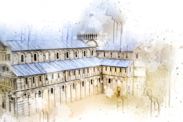 Pisa sanat fotoğrafçılığı, hava manzarası, İtalya, kule, illüstrasyon, antika eskiz