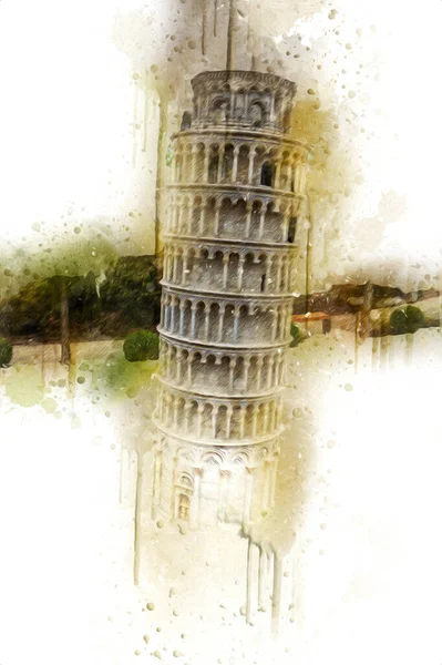 Pisa sanat fotoğrafçılığı, hava manzarası, İtalya, kule, illüstrasyon, antika eskiz
