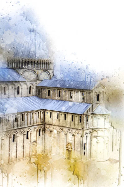 Pisa sanat fotoğrafçılığı, hava manzarası, İtalya, kule, illüstrasyon, antika eskiz