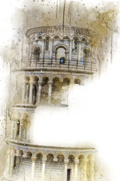 Pisa sanat fotoğrafçılığı, hava manzarası, İtalya, kule, illüstrasyon, antika eskiz
