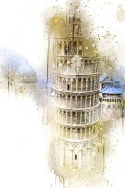 Pisa sanat fotoğrafçılığı, hava manzarası, İtalya, kule, illüstrasyon, antika eskiz