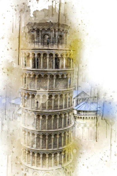 Pisa Výtvarné Fotografie Letecký Pohled Itálie Věž Ilustrace Retro Vintage — Stock fotografie