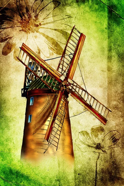 Moulin à vent vieux dessin vintage rétro — Photo