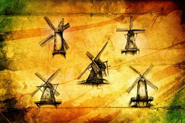 Windmolen oude retro vintage tekening — Stockfoto