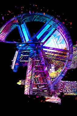 Conwy Castle eski kaldırma ekipmanı sanat illüstrasyonu antika eskiz