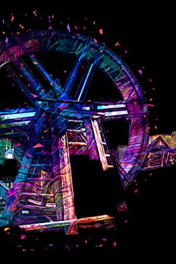 Conwy Castle eski kaldırma ekipmanı sanat illüstrasyonu antika eskiz