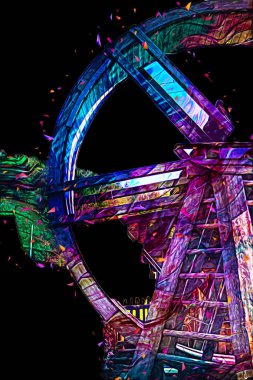 Conwy Castle eski kaldırma ekipmanı sanat illüstrasyonu antika eskiz