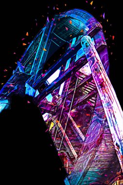 Conwy Castle eski kaldırma ekipmanı sanat illüstrasyonu antika eskiz