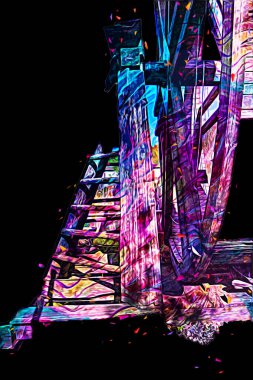 Conwy Castle eski kaldırma ekipmanı sanat illüstrasyonu antika eskiz