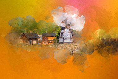 Eski bir yel değirmeni fotoğraf klasiği çizimi