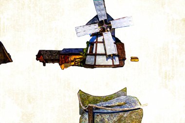 Eski bir yel değirmeni fotoğraf klasiği çizimi