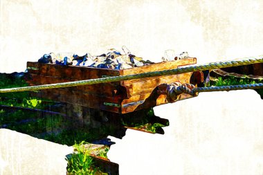 Gümüş, altın, bakır madeni, ortaçağ tarihi sanat illüstrasyonu antika eskiz.