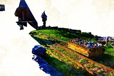 Gümüş, altın, bakır madeni, ortaçağ tarihi sanat illüstrasyonu antika eskiz.