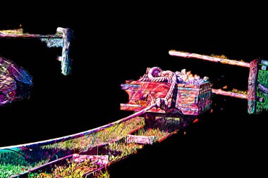 Gümüş, altın, bakır madeni, ortaçağ tarihi sanat illüstrasyonu antika eskiz.