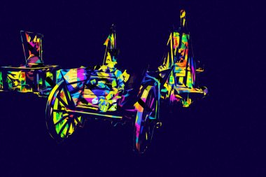 Tipik tarihi ahşap araba çayırda, ortaçağ tarihi sanat illüstrasyonları antika eskizler