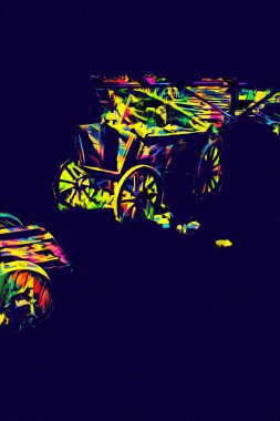 Tipik tarihi ahşap araba çayırda, ortaçağ tarihi sanat illüstrasyonları antika eskizler