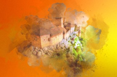 Ksiaz Şatosu Polonya Silezya Sanat retro fotoğrafçılık eski hava manzarası