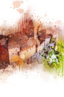 Ksiaz Şatosu Polonya Silezya Sanat retro fotoğrafçılık eski hava manzarası